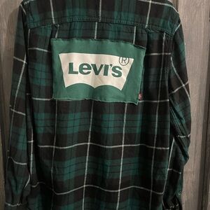 M49 Upcycled Levi’s Teal and Black Checkered Shirt